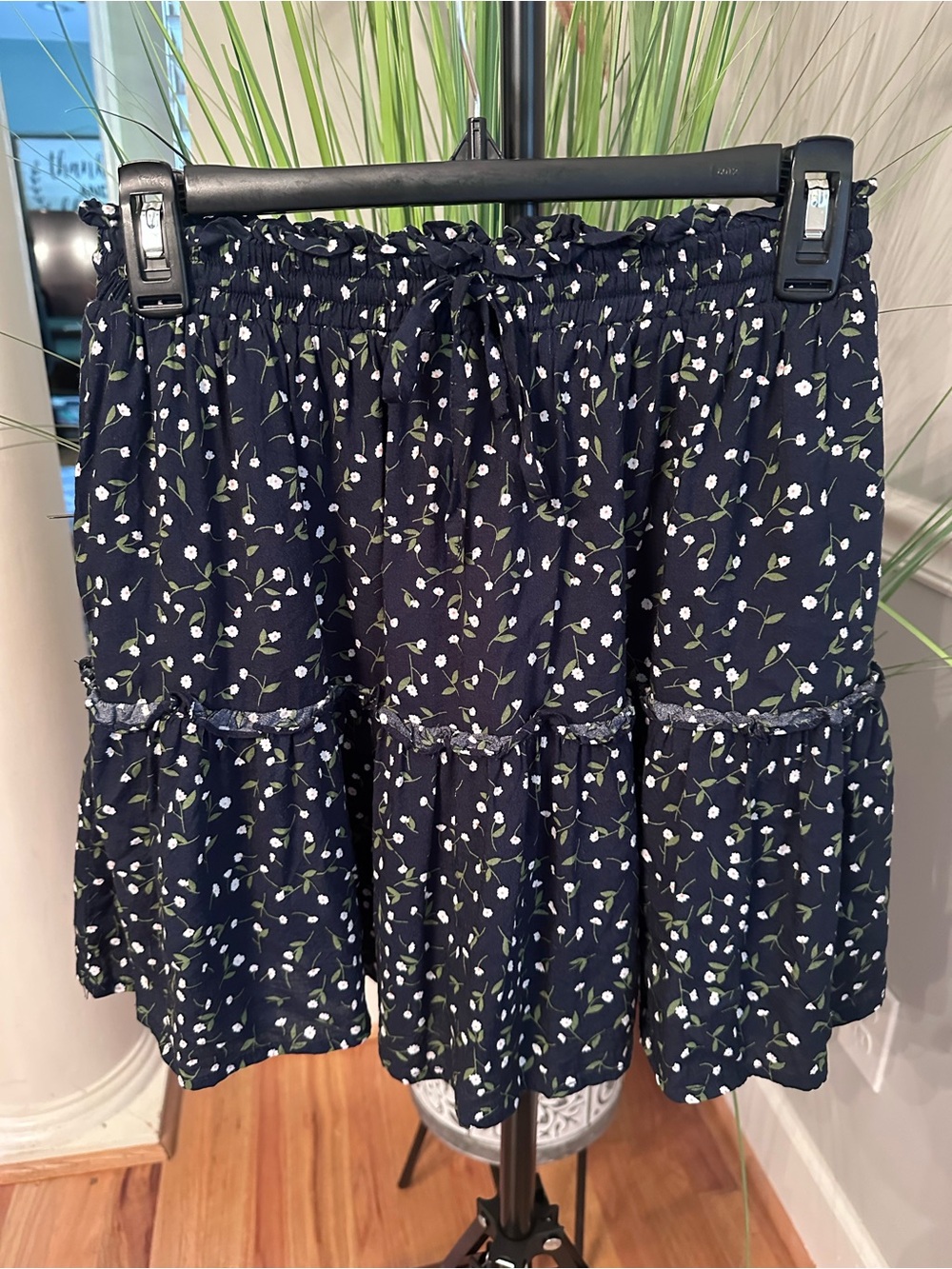 Princess Polly Navy Floral Tiered Tie-Waist Mini Skirt